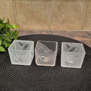 PARTYLITE Retired Set of 3 Square Glass Votive/Tealight Candleholders